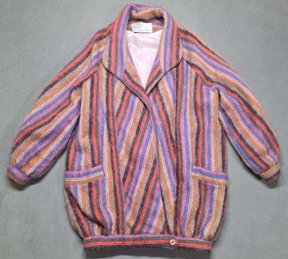 VTG Samuel Robert Striped Wool Jacket Coogi Style Slouchy Old Money Coat Women 8